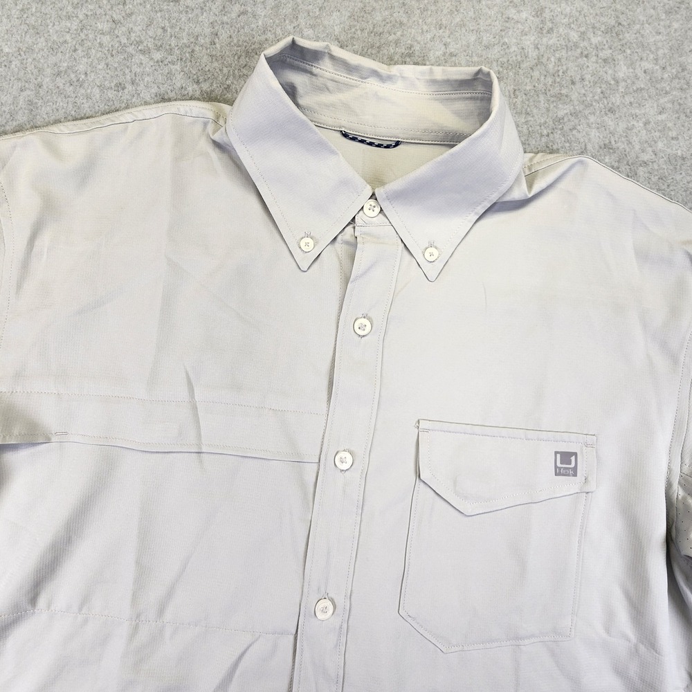 HUK Mens Medium Tide Point Long Sleeve Button Down Shirt Gray